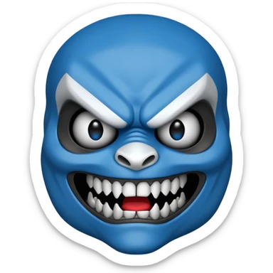 an apex predator with a black concrete body, white head, and scary blue face sticker