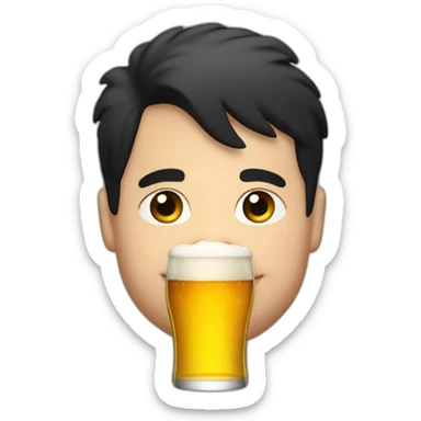 Fat boy with black hair drink beer sticker