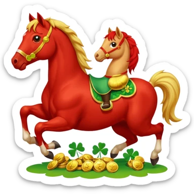 red horse and baby horse agressive running a lot of money and luck sticker