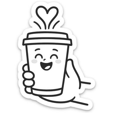 Make the coffee cup a to-go cup in hand drawn doodle style, with no background. sticker