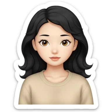 Beautiful girl,Black hair,wavy hair，long hair,Black eyes,Chinese, beige sweater  sticker