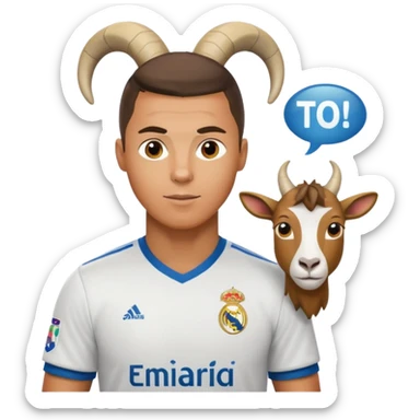 I want Ronaldo in Madrid and something over his head saying GOAT sticker