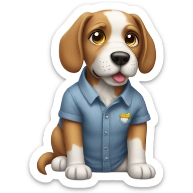 Dog with a shirt sticker