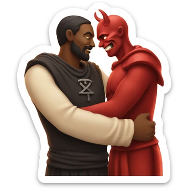 god cuddling with satan sticker