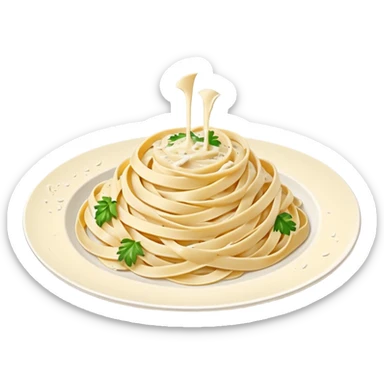 Illustrate creamy fettuccine alfredo pasta on a white plate. sticker