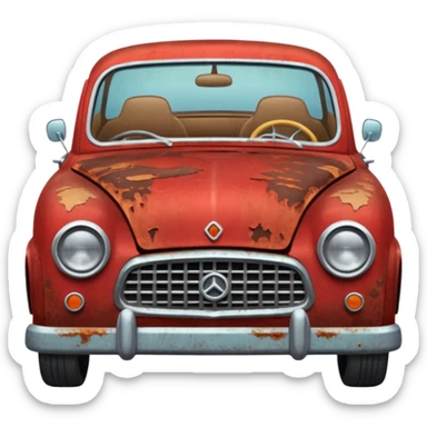 Red rusty car driving towards screen sticker