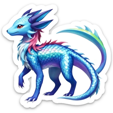 Rainbow Scaley Exotic Salandit-Aurorus-Glaceon-Suicune-Fakémon-hybrid-creature (full body) sticker