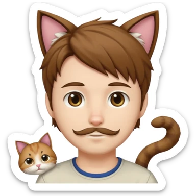white boy with cat tail with goatee hair and cat ears with brown hair and anime features sticker