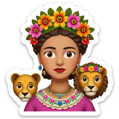 Frida Kahlo with lion sticker