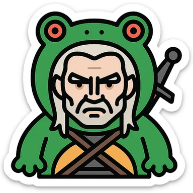 Geralt from The Witcher in a toad costume sticker