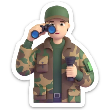 hunter with binoculars and camouflage sticker