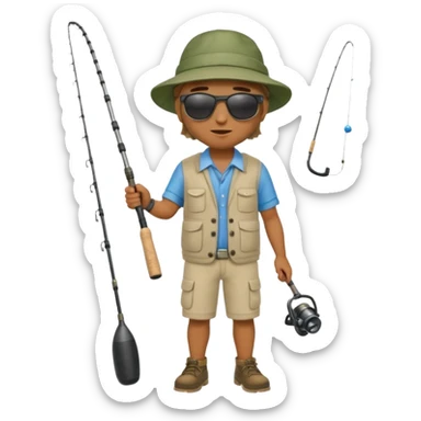 Man in motion casting a fishing rod full body sticker