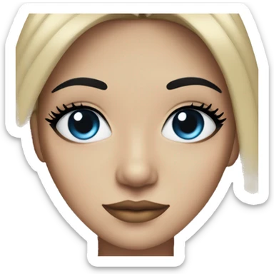 Woman with black hair and blue streaks with a middle part and eyeliner sticker