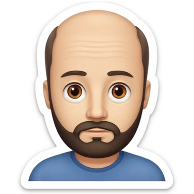 semi balding man with short hair and has a beard. dark brown eyes and brown beard. no wrinkles on face, he still looks young  sticker