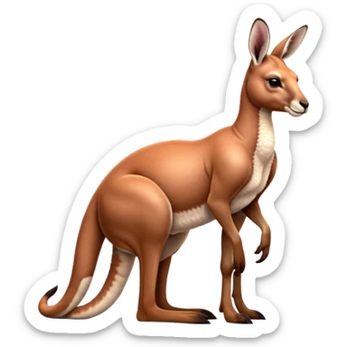 Cinematic Noble Adult Red Kangaroo Portrait Emoji, Poised and regal, with a robust, muscular build, tawny reddish fur, and a distinctive camel-shaped head featuring a slightly elongated snout, prominent ears, and keen, observant eyes, Simplified yet sharp and sophisticated features, highly detailed, glowing with a warm, sunlit glow, high shine, intelligent and commanding, stylized with an air of outback authority, focused and vigilant, soft glowing outline, capturing the essence of a watchful guardian that seems ready to bound out of the screen with effortless power! sticker