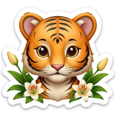 Cute tiger with lilie sticker