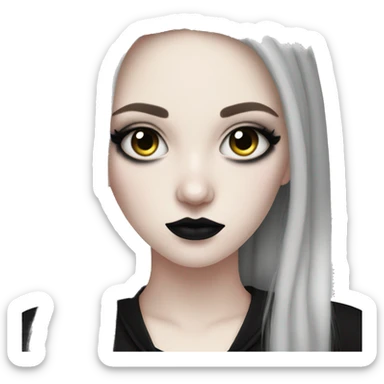 A teenage girl with pale skin and goth makeup sticker