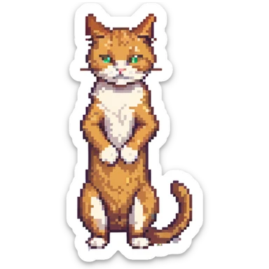 cat scratching its neck, pixel art style sticker