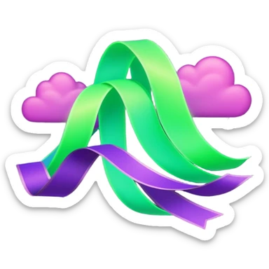 3D render of Aurora, miniature weather phenomenon, volumetric particle effects, wavy glowing neon green and purple ribbons in the sky, elemental energy, emoji style, isolated on white background --v 6.0. sticker