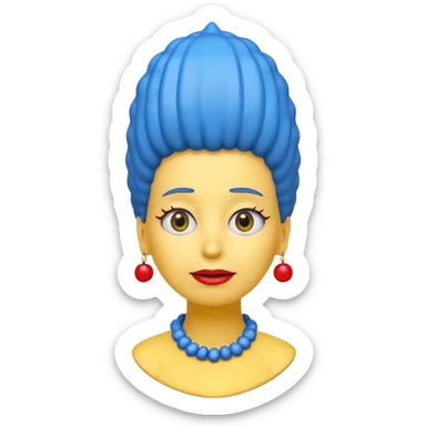 3D emoji head-only, smooth plastic, soft studio light, big round eyes, bold outline, centered, transparent bg,
Marge Simpson, yellow skin, tall cylindrical blue beehive hair, red bead necklace, overbite, no earrings, no eyelashes, no blonde hair sticker