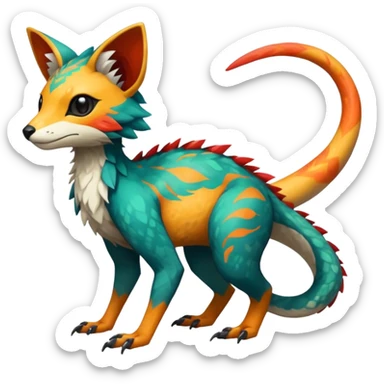 Rare realistic exotic edgy epic pretty beautiful handsome gorgeous aesthetic colorful vibrant Vernid-Trico-species-Fakemon-creature by LiLaiRa, 4 legs, 1 tail, random markings, (full body) sticker