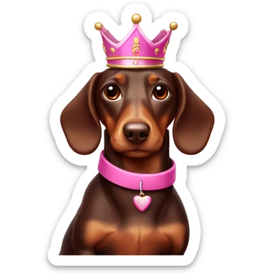 Chocolate and tan sausage dog with pink crown  sticker