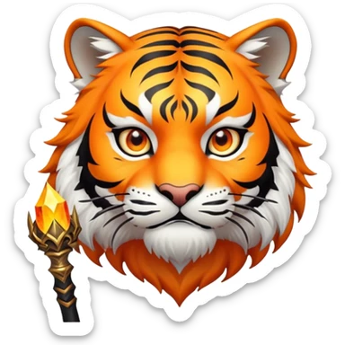 wizard tiger face with magical staff and spellcasting for Twitch emote sticker