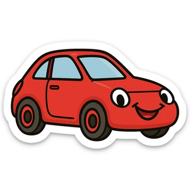 Make the Fiat 500 car red, add a smiling face to the car, keep the background transparent. sticker