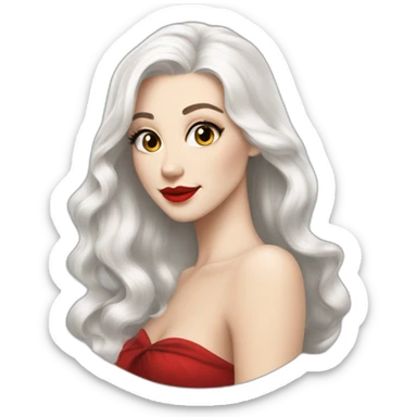 beautiful-young-woman,white-hair,long-hair,white-skin,oval-face, redlips, cocktail dress sticker