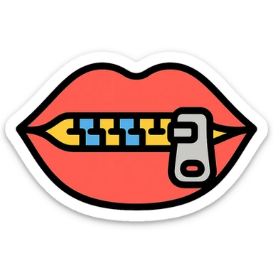 colored medical style icon of a closed mouth with a zipper, clear sticker