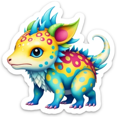 a colorful edgy cute vernid-fionbri-creature with splash patterns full body sticker