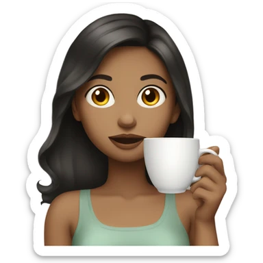 Girl sipping tea dark hair white skin sticker