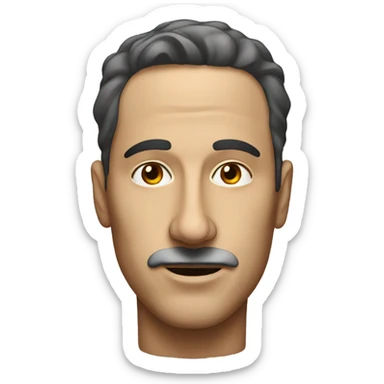 a high-quality man's face, but his nose is a thread is attached to the nose from above  sticker