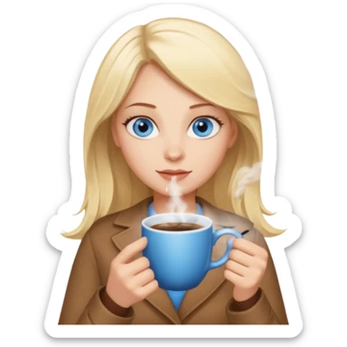 Blonde with blue eyes  with hot coffee sticker