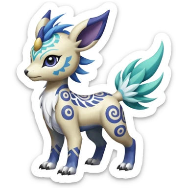 Tropical Tiny Marked Patterned Tribal Asian Painted Garurumon-Meloetta-Absol-Suicune-Cobalion-fusion-hybrid-creature (full body) sticker