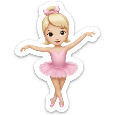 Little blonde girl doing ballet in a pink tutu and ballet slippers, cute emoji style, soft colors, happy expression sticker
