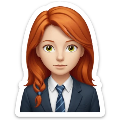 long red haired woman with tie, t-shirt and blazer sticker