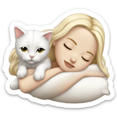 White girl blonde hair sleeping with white kitty sticker