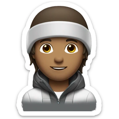 Guy on snowboard with dark brown hair white  sticker