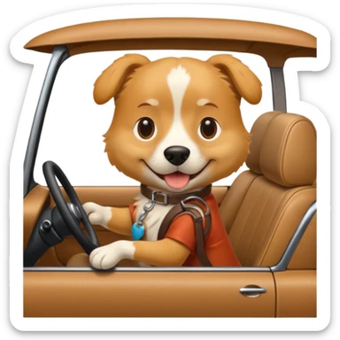 a dog sitting on a car while driving it sticker