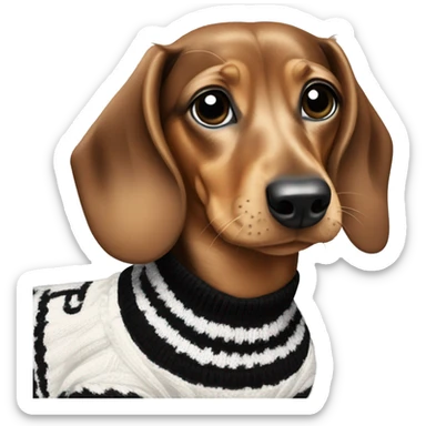 Dachshund wearing black and White Sweater with chanel Logo  sticker