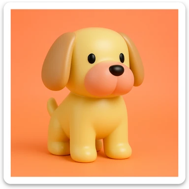               Transform {subject} into a soft vinyl figure with a smooth, glossy surface. The material should look slightly rubbery and tactile, with minimalistic curves and a matte-gloss hybrid finish. Use pastel or soft solid colors. The surface is seamless, with no visible textures or roughness. Studio lighting, vibrant background, clean, playful, designer toy aesthetic. {subject} = dog sticker