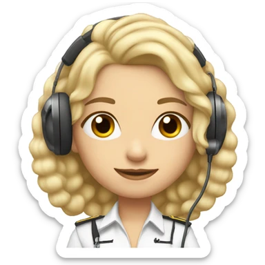 Blonde with lipfiller Pilot girl with long hair and headset with microphone sticker