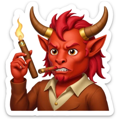 Diablito de cara roja con un cigarro pero el cigarro en la boca y menos humanoide sticker