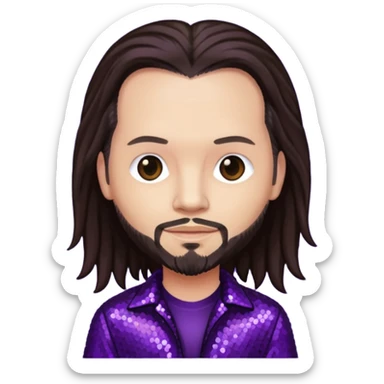 Jonathan Davis with light skin, long dark brown hair, purple sequin pants sticker
