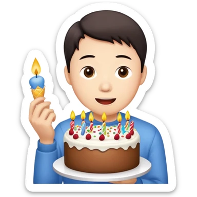 Kenny Wong eating a birthday cake sticker