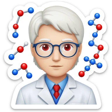 a scientist in a white coat in the colors of the American flag sticker