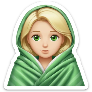 Beautiful blonde girl with green eyes wrapped in a blanket sticker