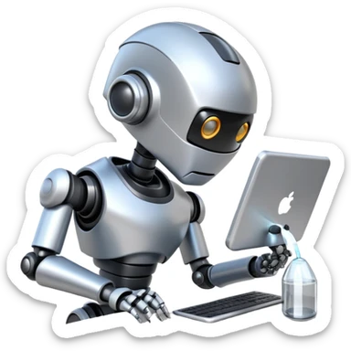 robot with a magnifying glass inspecting a web browser window, symbolizing automation testing sticker