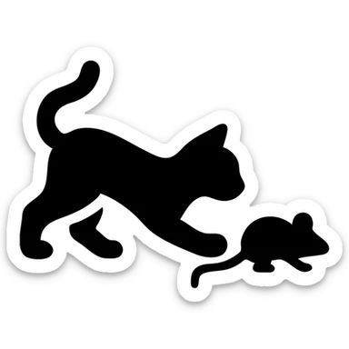 solid filled cat chasing a mouse icon sticker